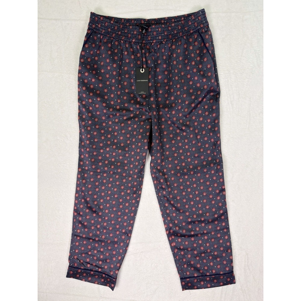 New Lucky Brand Pants Womens Medium Blue Floral Amanda Print Pull On‎ Straight